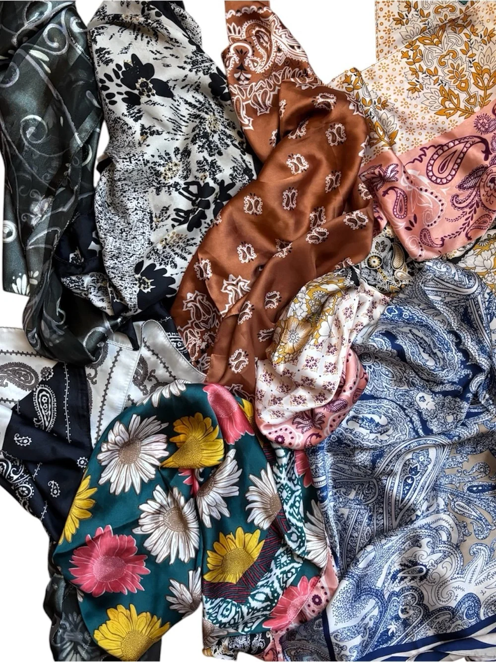 Assorted Satin Scarf Bundle in Floral & Paisley Prints
